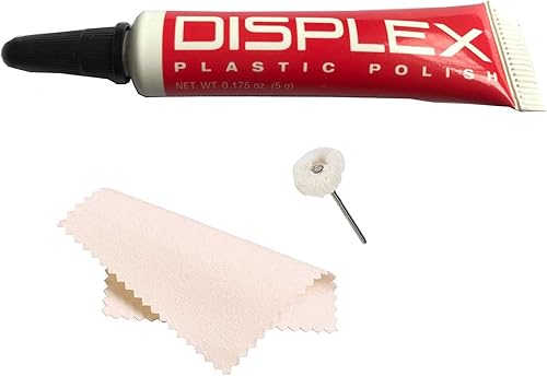 Displex Plastic Display Polish Scratch Remover for Cell Phone LCD Screens with Microfiber Cloth and Polishing Wheel