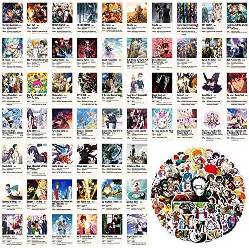 MiodiyaArt Anime Posters 60Pcs and 50pcs Stickers Room Decor Aesthetic, Cute Anime Stuff for Bedroom, Anime Wall Decor, Wall Art, Wall Collage, Manga Panel Wall Collage Kit, Anime Cards in a Gift Box