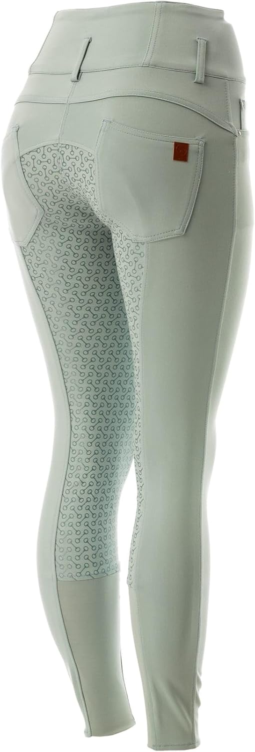 HORZE Women's Tara Full Seat Silicone Grip Breeches | Stretchable, High Waist with 4 Pockets - Aqua Grey - 28