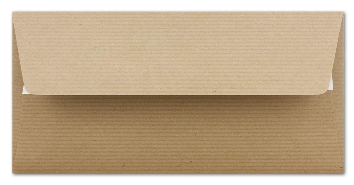 400 długich kopert DIN z papieru typu kraft, prążkowane, 11 x 22 cm, 100 g/m², prosta klapa z klejem, koperty bez okienka Glüxx-Agent