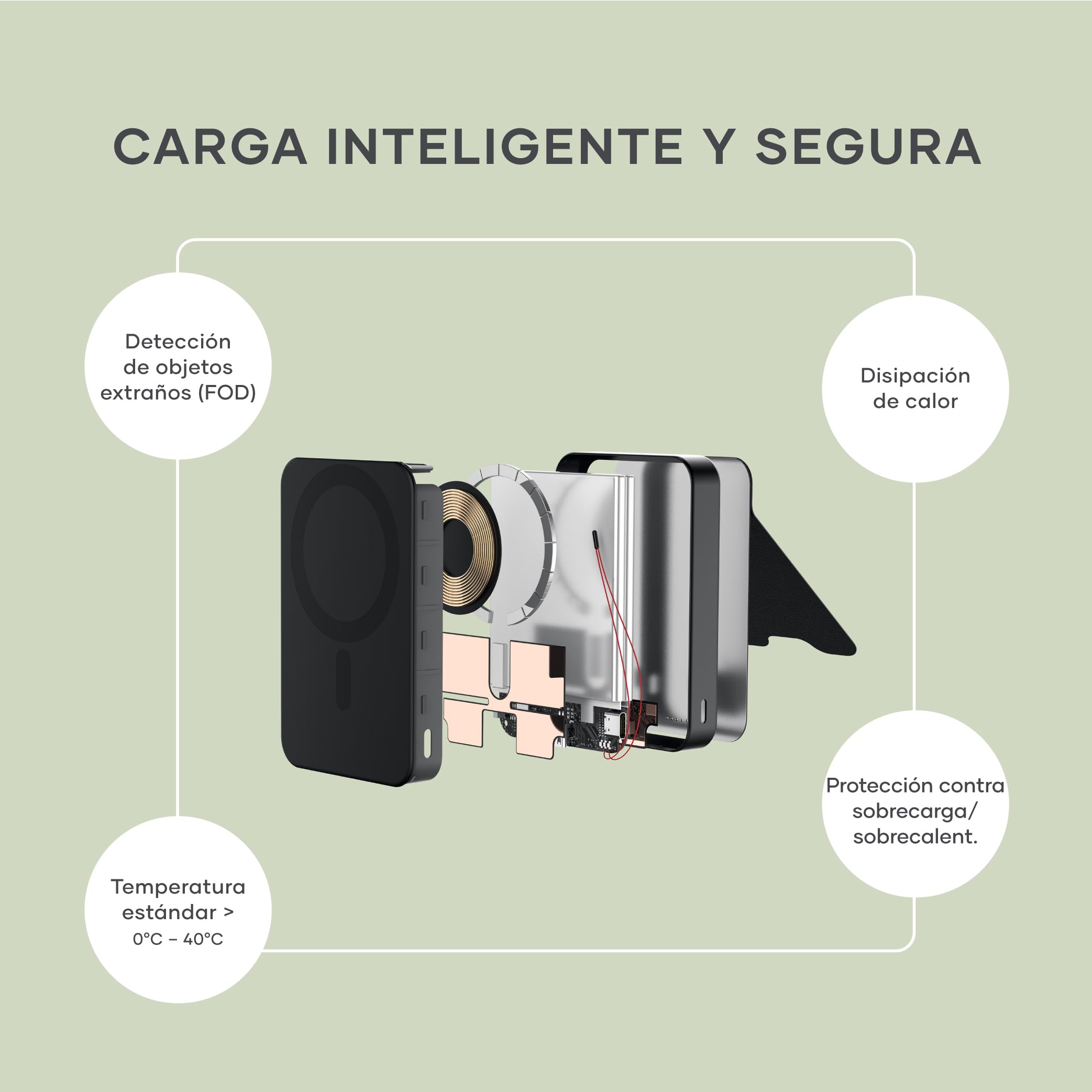 SATECHI OntheGo Power Bank MagSafe 10000mAh, Qi2, Soporte Integrado, Negro | 15W carga inalámbrica rápida para iPhone y Android, compatible con iPhone 17-12 y más