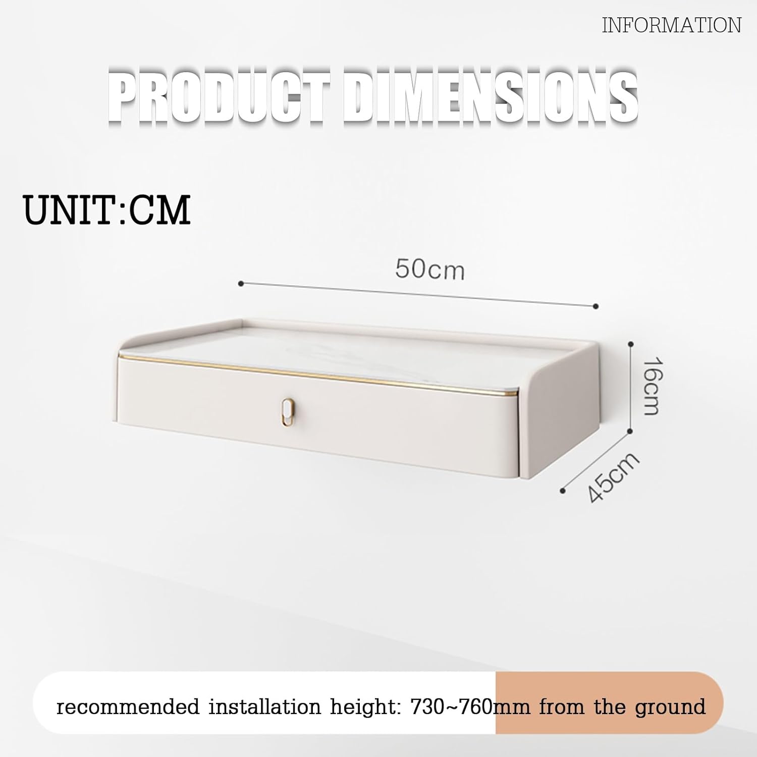 Minimalist Floating Vanity Desk with Drawers, Wall-Mounted Makeup Table, Corner Dressing Table for Small Spaces, Stylish White Makeup Station (50cm)