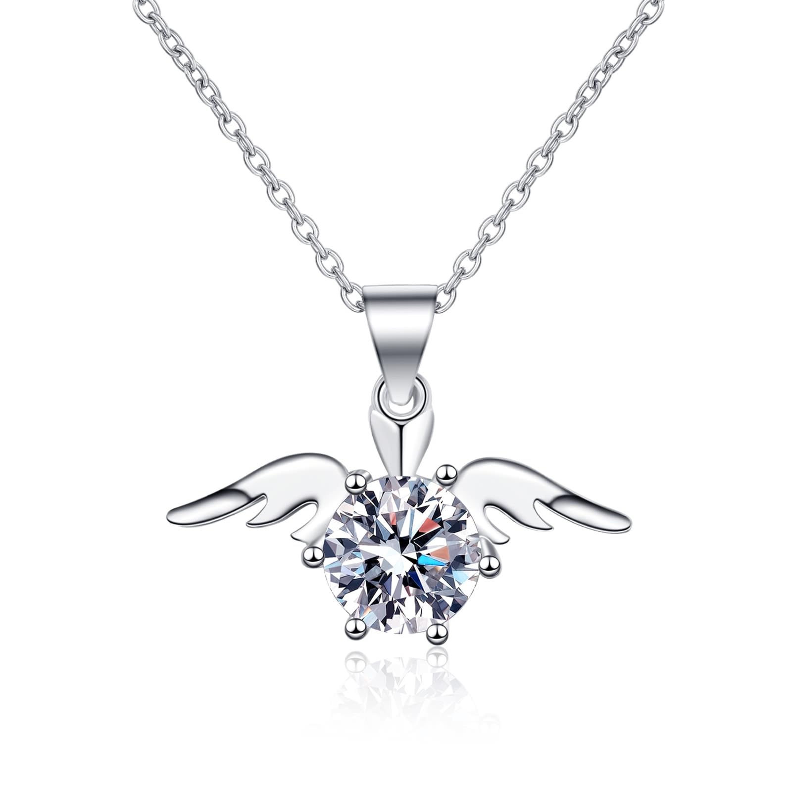 Białe złoto 14K Au585 łańcuszek damski, laboratoryjnie stworzony diament skrzydła anioła, damski naszyjnik, prezent, złoty 585 łańcuszek damski, prawdziwa biżuteria, 45 + 5 cm