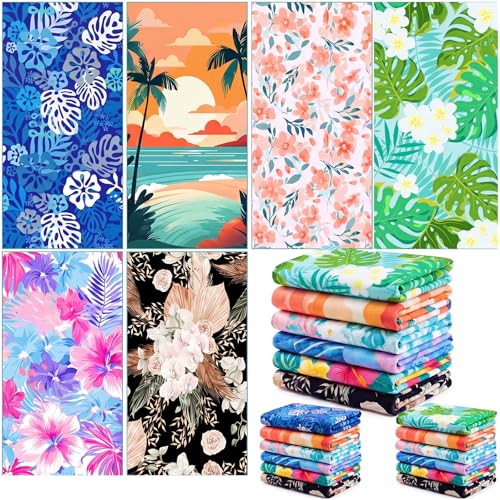 Remagr 24 Pcs Oversized Microfiber Beach Towels Bulk 60x 28 Extra Large Quick Dry Absorbent Sand Free Towels for Adults Pool Travel Swim Yoga Gym (Hawaiian)