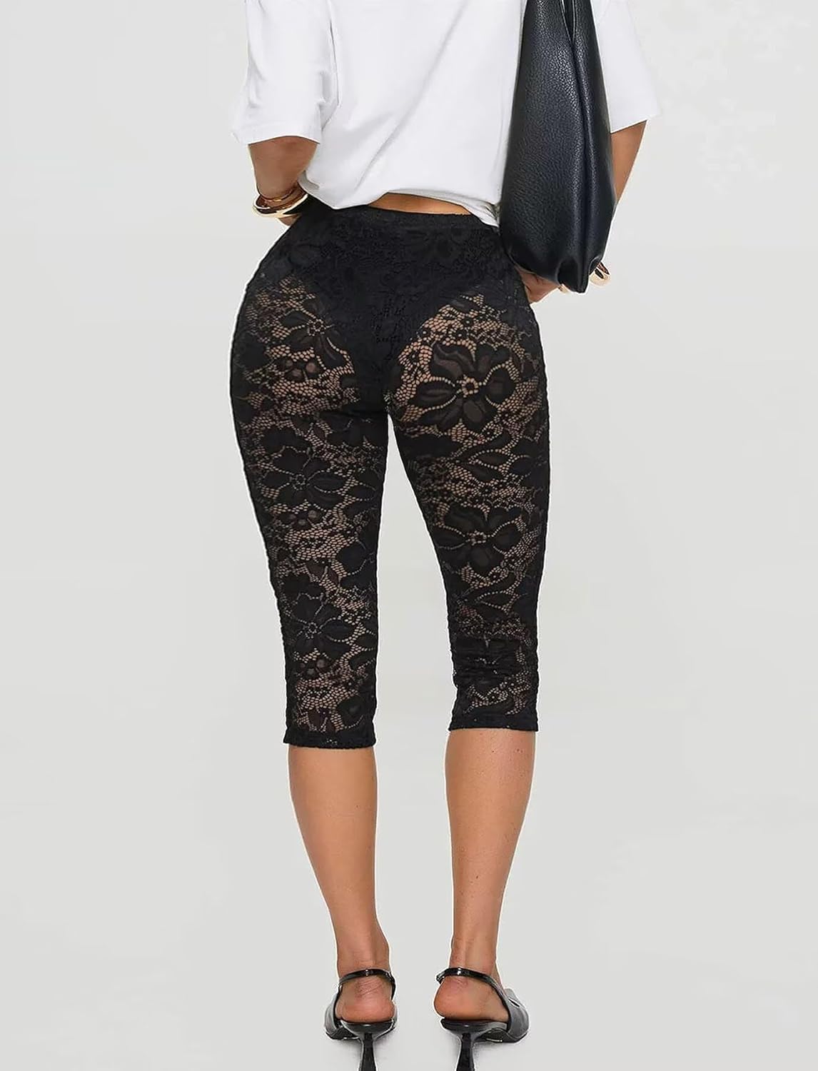TZLDN Womens Sheer Floral Lace Capri Leggings Sexy Mesh See Through Y2k Going Out Bottoms Rave Pants Cropped Tights - Image 3