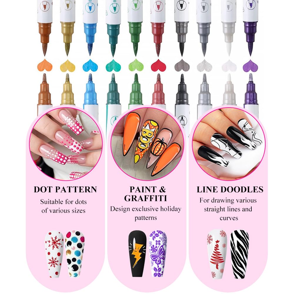 10 colori Penne Per Nail Art Punta, 3D Nail Art Pen, Adatto per il design di nail art fai-da-te, per dipingere e per l'artigianato