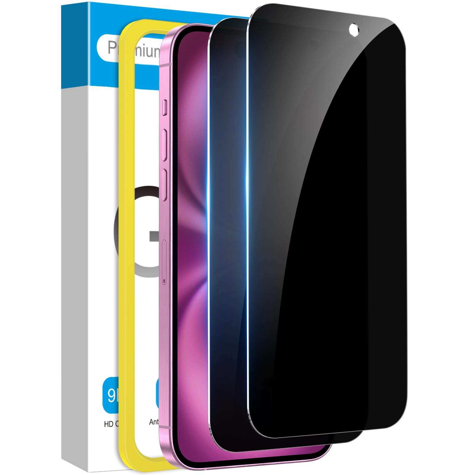 Fotbor 2 Pack Compatible for iPhone 15/iPhone 16 Privacy Screen Protector, Anti Spy Private Case Friendly Anti-Scratch 9H Hardness Tempered Glass