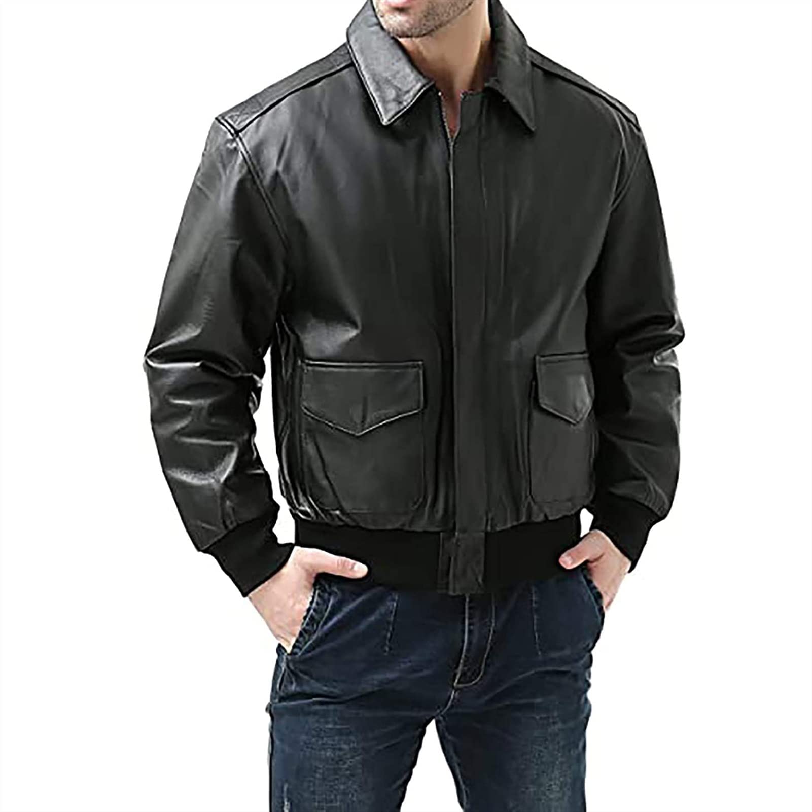 Amazon.co.jp: メンズレザーパイロットジャケットアビエイターボンバー