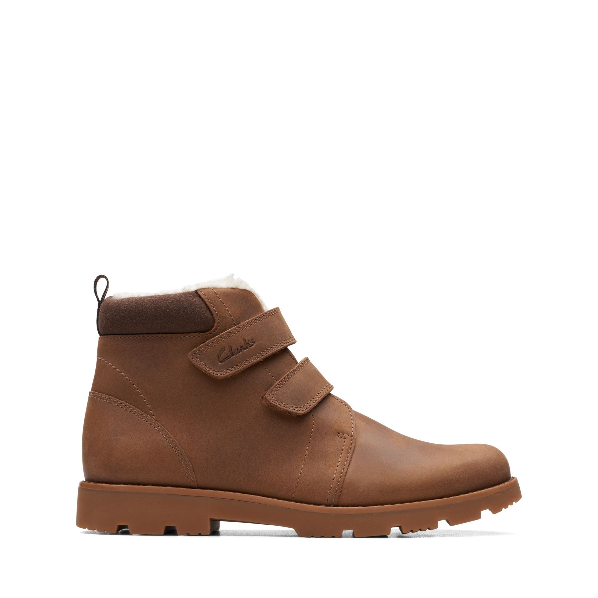 Clarks Boys Warm Lined Hook & Loop Fastening Ankle Boots Heath Snug - Tan - Uk 13.5 Child