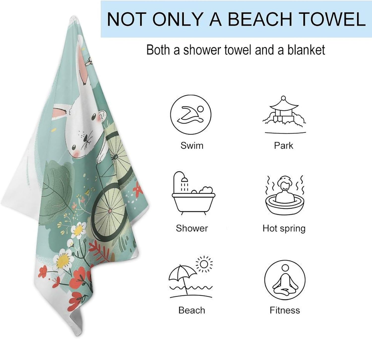 Swimming Towel, Riding A Bicycle Printed Fashion Towel,Portable Towel,Durable Towel