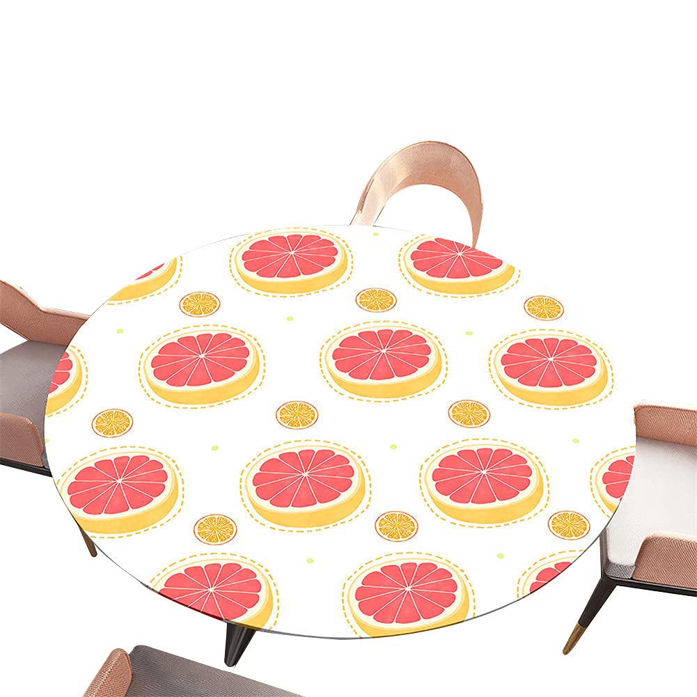 Morbuy Grapefruit Elastic Edged Round Tablecloth, 3D Fruit Fruitage Print Table Cloths Waterproof Wipeable Stain Resistant Dust-Proof Table Cover For Circular Table (,Diameter 200Cm)