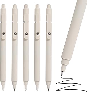 RIANCY Aesthetic Pens Beige Pens 5Pcs 0.5mm Quick Dry Black Ink Gel Pens Fine Point Smooth Writing Cute Pen Japanese Stationary Home Work Essentials Nurse School Gifts Office Supplies