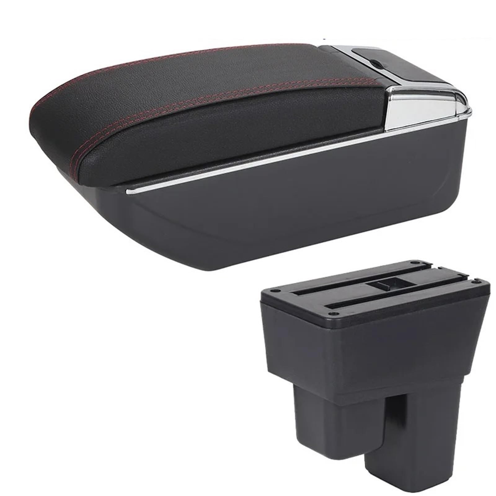 AWGNTQQ Car Armrests For Fit For Jazz 2 Car Armrest Box 2008 2009 2010 2011 2012 2013 Storage Box Car Accessories(D1 Black red No USB)