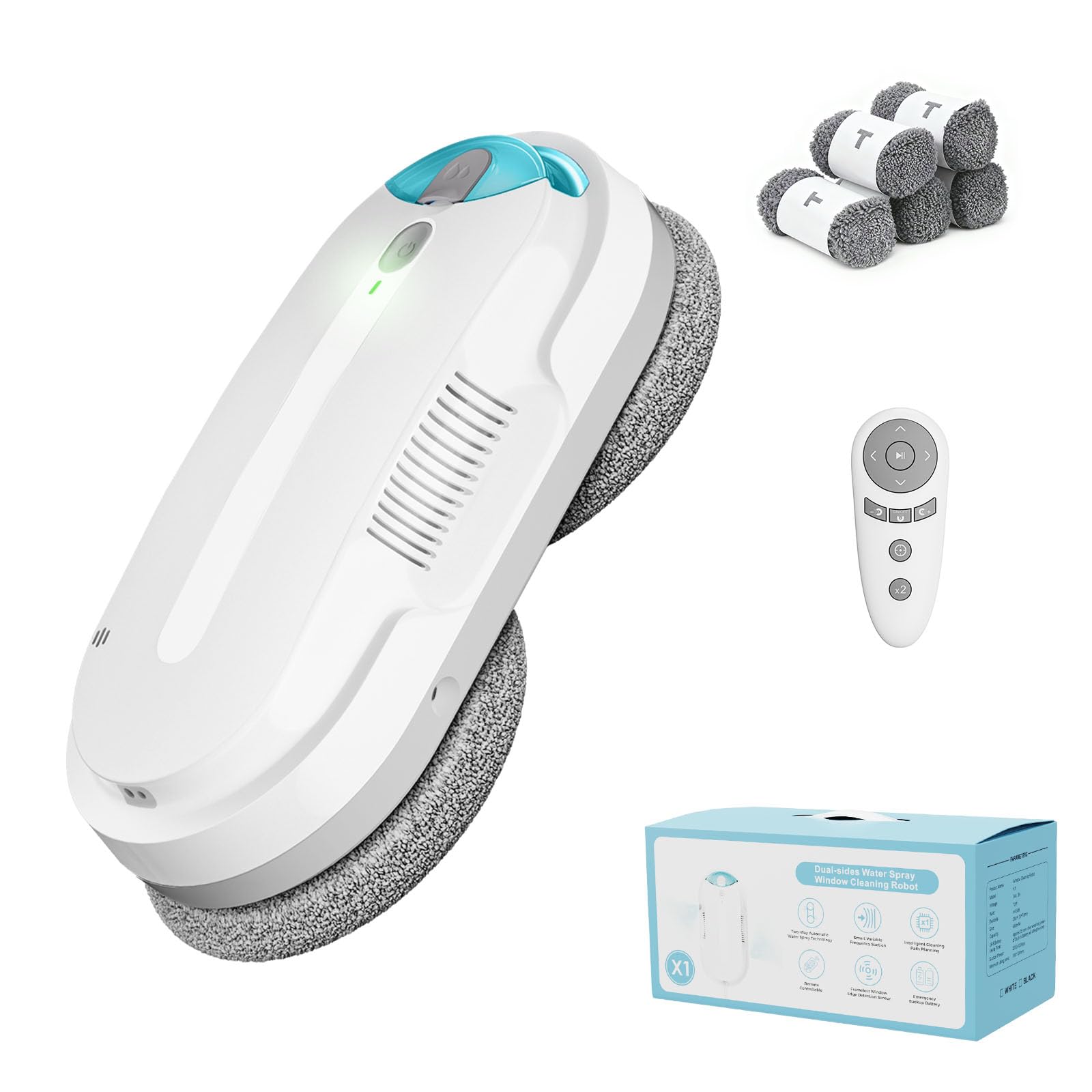 Robot Nettoyeur de fenêtre avec Jet d'eau à pulvérisation ultrasonique bidirectionnelle et réservoir d'eau de 85 ML - Robot de fenêtre avec Forte Puissance d'aspiration (Blanc)