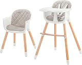 Kinderkraft Sienna, 2-in-1 Highchair, Baby Chair, Combination High Chair, Wooden Legs, 5-Point Harness, Footrest, Removable Tray, Non-Slip Chair Leg Caps, from 6 Months to 4 Years, Grey - 1