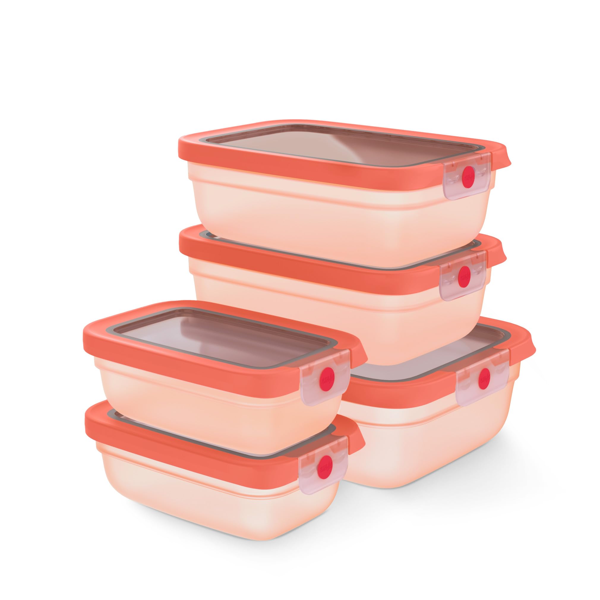EMSA oneClick, recipiente para almacenar alimentos, un clic, abrir y cerrar sin esfuerzo, 2 veces más frescos, 100% hermético, apilables, set 5 piezas naranja, 2x 0,50L, 2x 1,20L, 1x 2,30L, N1230900