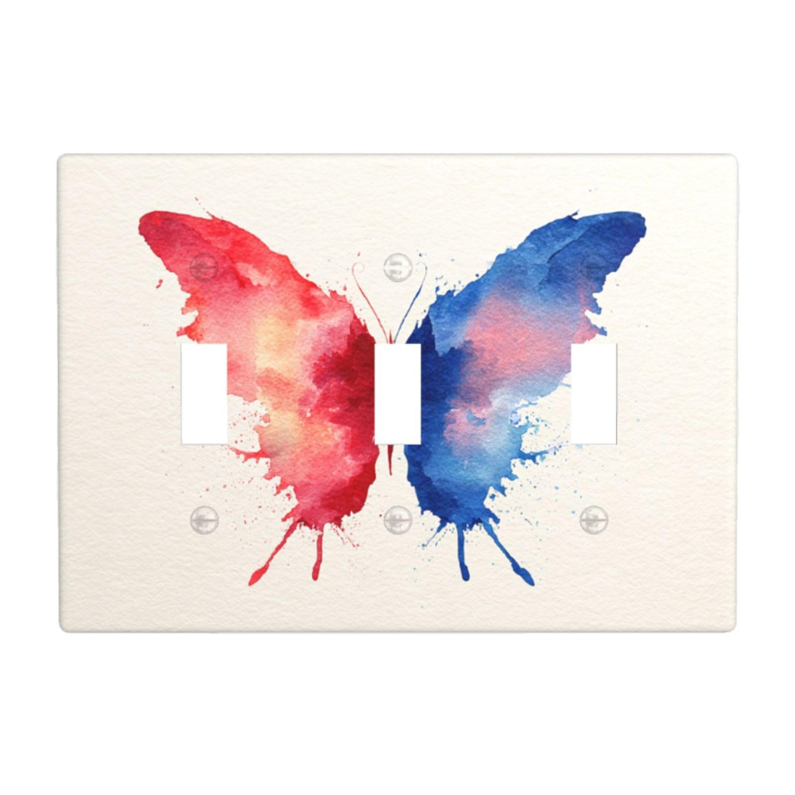 Huge Butterfly with Spread Wings Red Blue Light Switch Covers 3 Gang Triple Toggle Wall Plate Switchplate Electrical Faceplate for Bathroom Kitchen Bedroom Decor