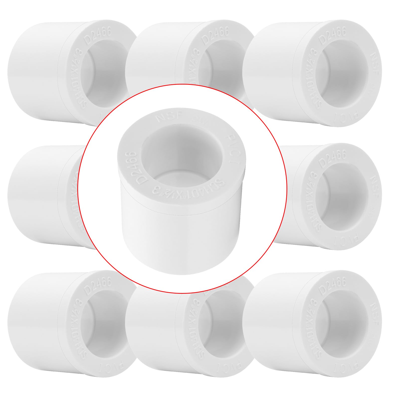Lswteiz 10Pack 1"x 1/2" PVC DWV Reducing Bush Adapter Pipe Fitting SCH40 PVC Reducer Bushing (Socket x Socket) PVC Pipe Reducing Bushing Fitting for