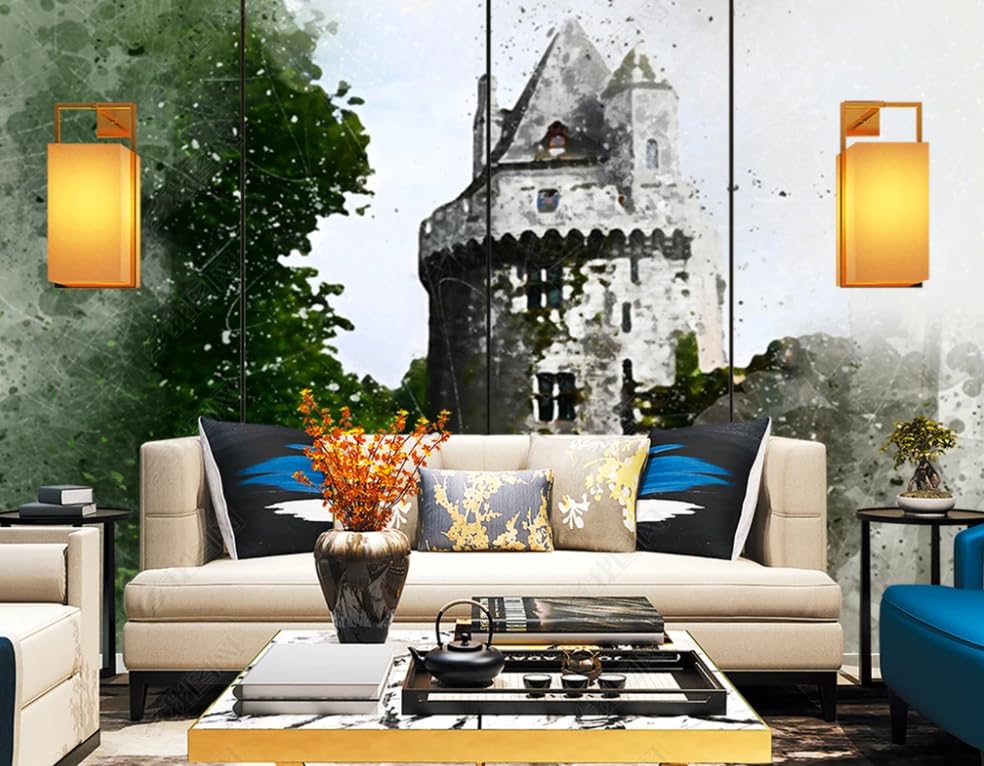 Papier peint intissé paysage de château pour la décoration murale du salon