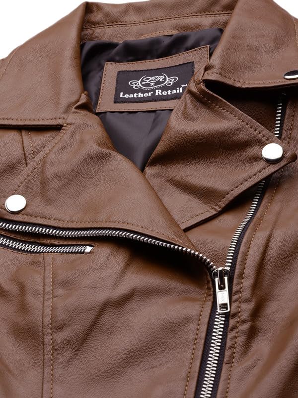 Image of Leather Retail Stylish Brown Jacket For Women's