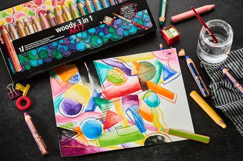 Image of STABILO Multi-talented Pencil woody 3-in-1 ARTY wallet of 18 assorted colours + sharpener & brush, Multicolor, xxx-large (880 /18-1-20)