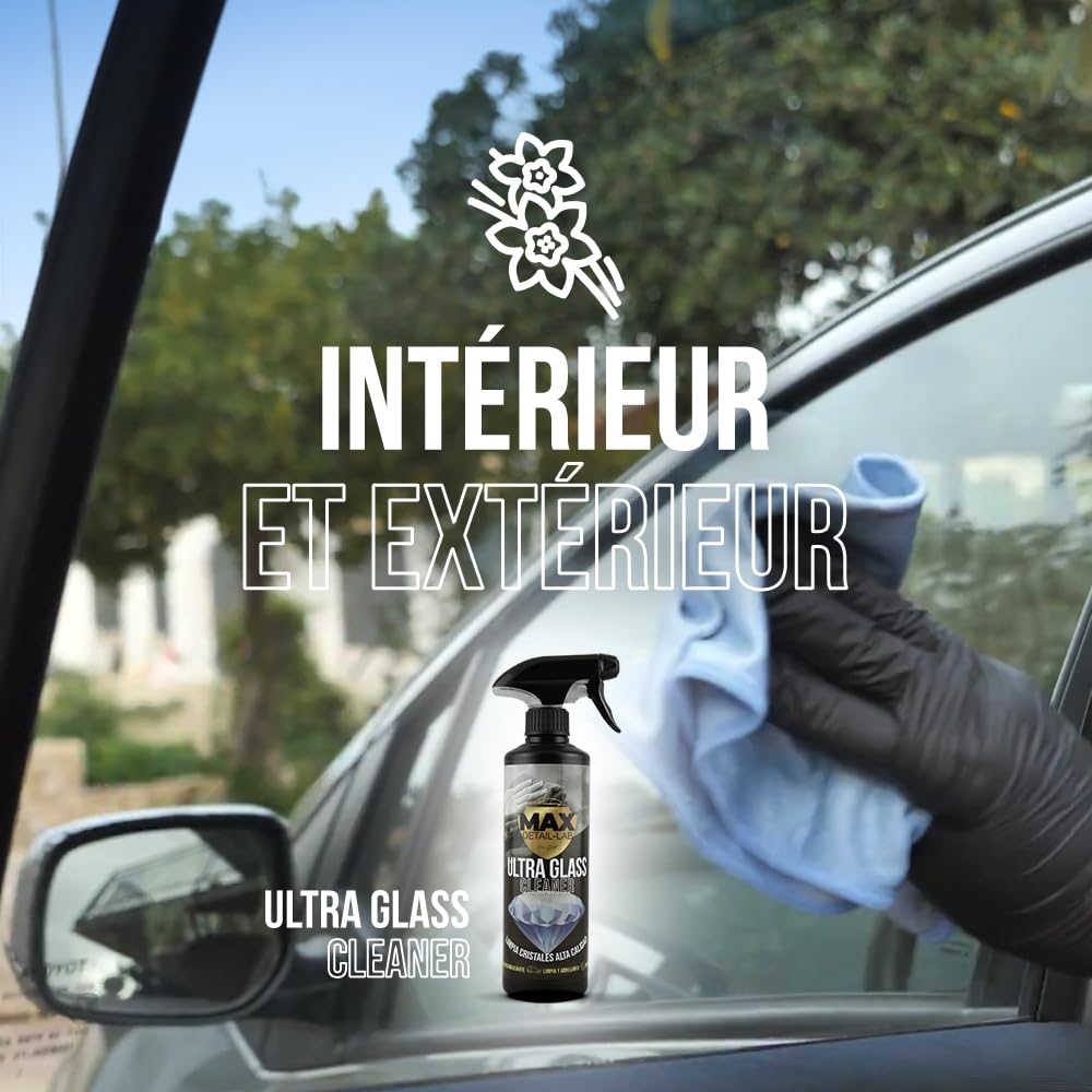 MAX DETAIL-LAB - Ultra Glass 5L - Nettoyant Vitre Voiture, Formule Dégraissante Nettoyage Brillance, Lave Fenêtre Auto Anti-Pluie Accessoire Microfibre Inclus, Produit Detailing Professionnel 5 Litres