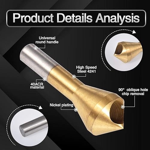 Miniatura 6 de KATUR 4 piezas de avellanado de extremo único de acero de alta velocidad, juego de brocas de desbarbado para metal, ángulo de punto de 90 grados,