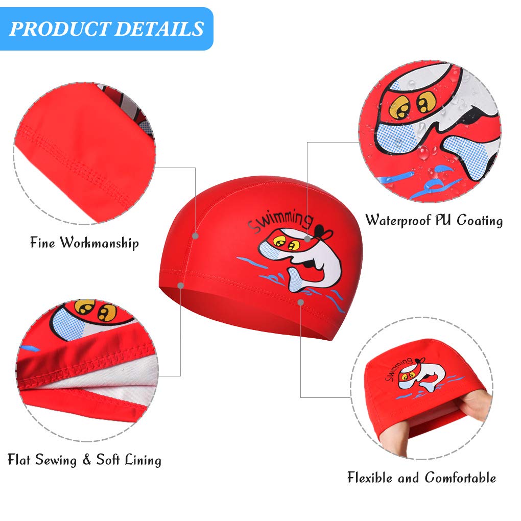 Gorro de natación para niños, de Paciffico, impermeable, de poliuretano, protección para los oídos, elástico, con revestimiento de patrón de dibujos animados, para niños, niñas de 6 a 10 años