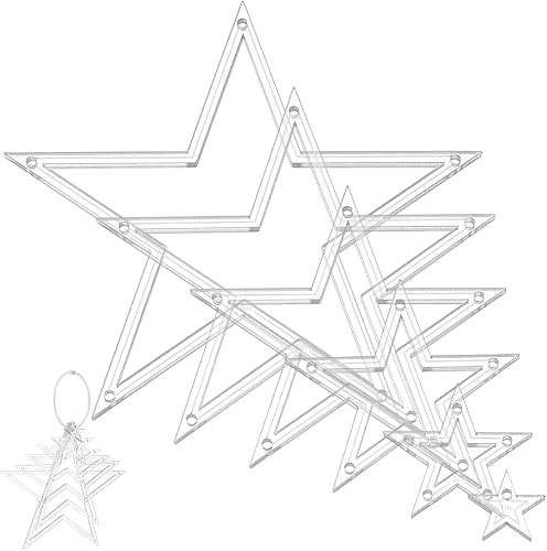 NBEADS 6Pcs Acrylic Quilting Templates Set with Hinged Rings, Cutting Ruler Template Transparent Star Sewing Guides 0.98x0.98 to 5.91x5.91 for Fabric Marking and Craft Design