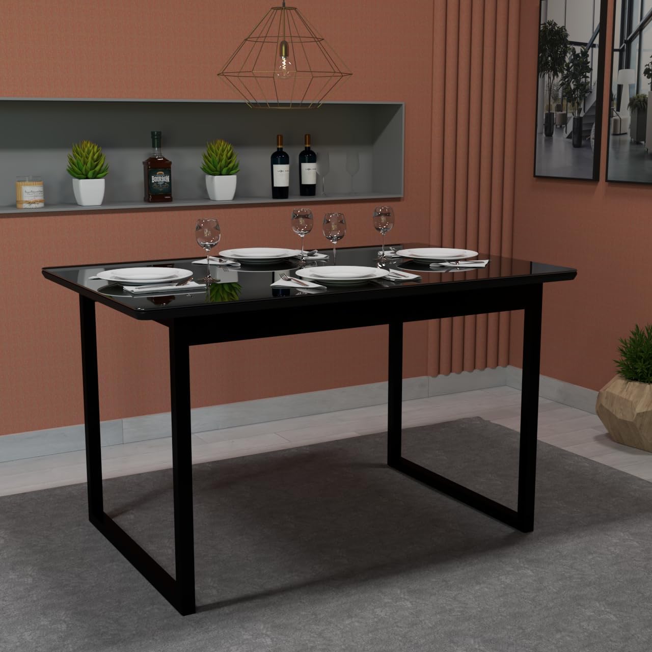 Mesa de Jantar Base de Ferro Design Industrial Moderno (preto)