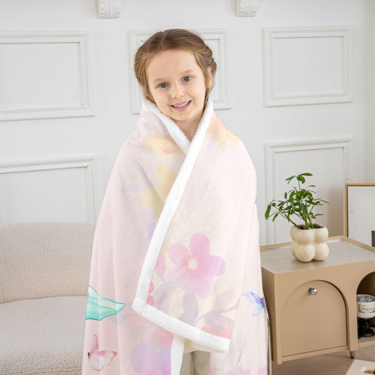 Erosebridal Initial Letter Z Princess Fleece Blanket | Flower Fairy Sherpa Blanket Baby Size for Kids Girls, Watercolor Floral Butterfly Fuzzy Plush Throw, Pink Fairy Coquette Decor for Sofa Couch