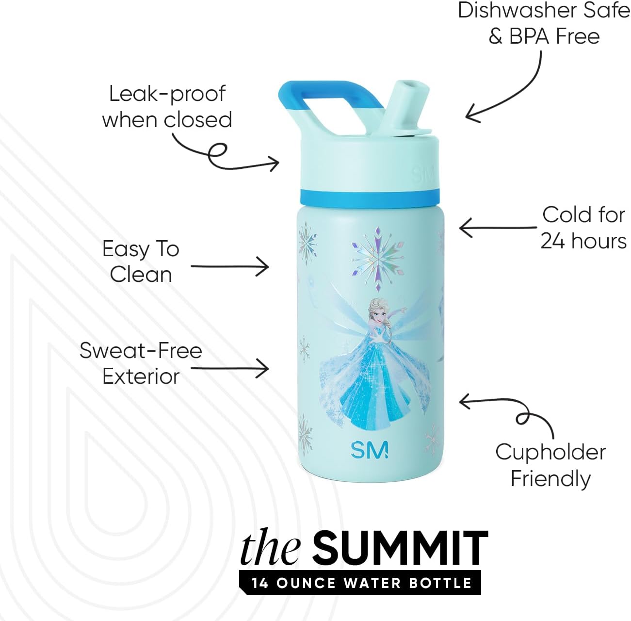 Simple Modern Disney Frozen Elsa Kids Water Bottle with Straw Lid| Reusable Insulated Stainless Steel Cup for Girls School | Summit Collection | 14oz, Iridescent Elsa - Image 2