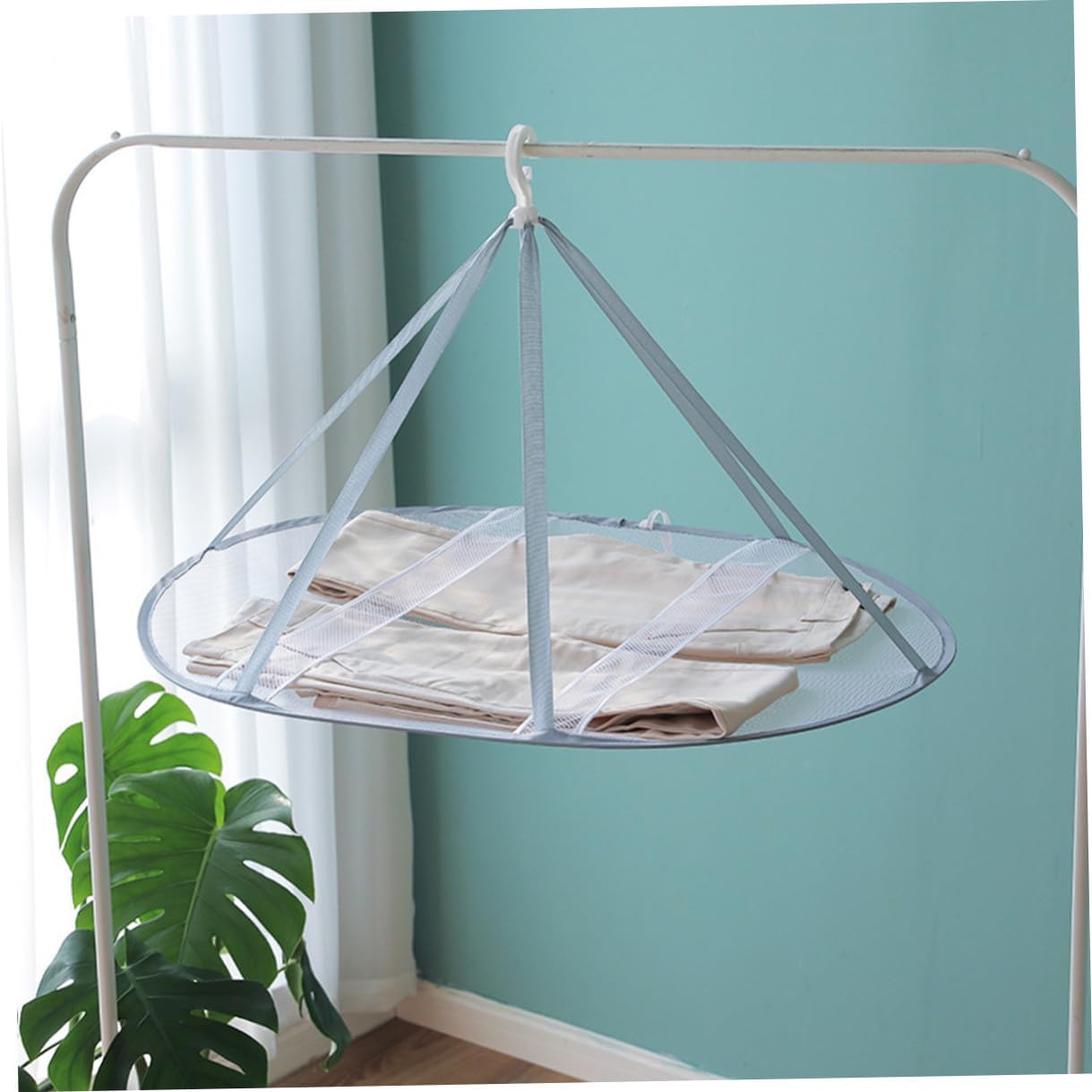 NUOBESTY 3pcs Iron Hanging Clothes Drying Basket Set, Single to Triple Layer Sock Hangers with Tuck Net for Household Laundry Storage and Air-Drying Sweaters