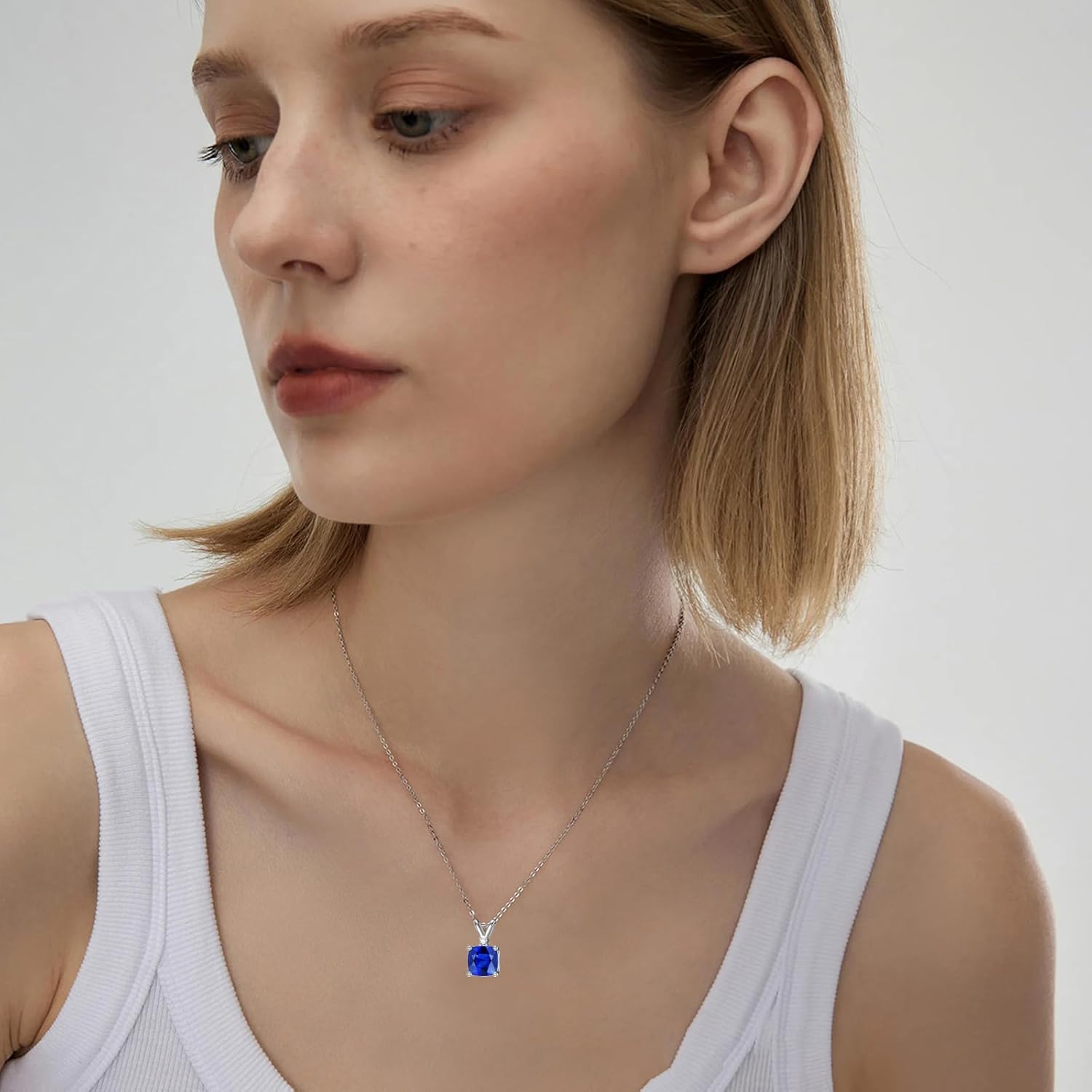 Cushion Cut Gemstone Pendant Necklaces for Women S925 Sterling Silver 7mm 2ct Gemstone Pendant Necklace Birthday Christmas Dainty Jewelry Gifts for Her - Image 6
