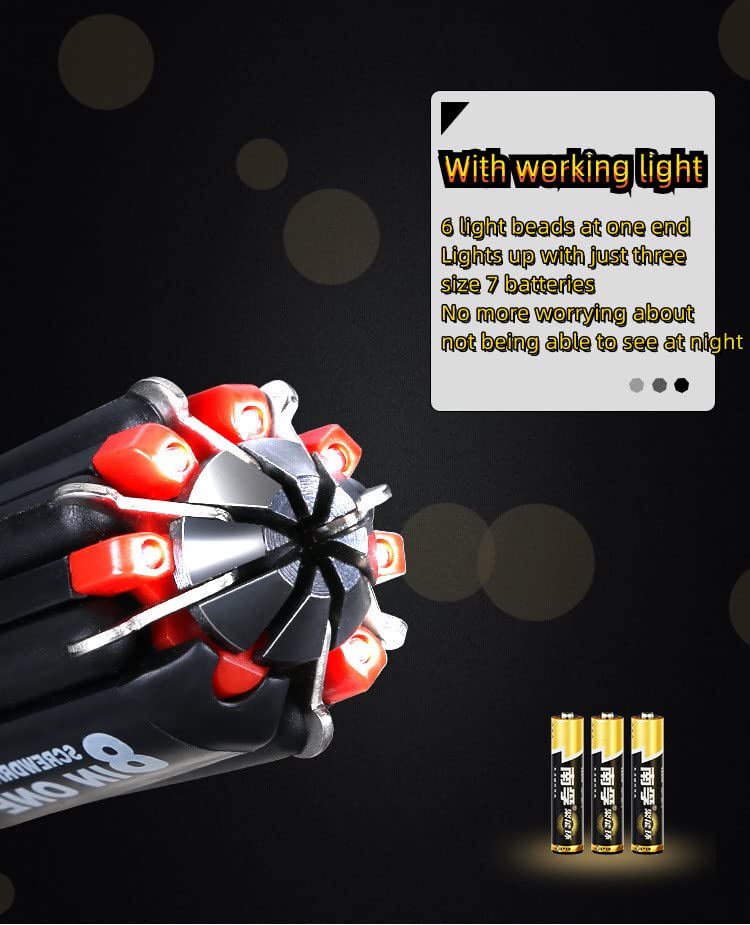 Image of 8 in 1 Screwdrivers with Worklight and Flashlight, Multifunctional Screwdriver for Home Kitchen Car, Portable General Professional Set,Without batteries Red
