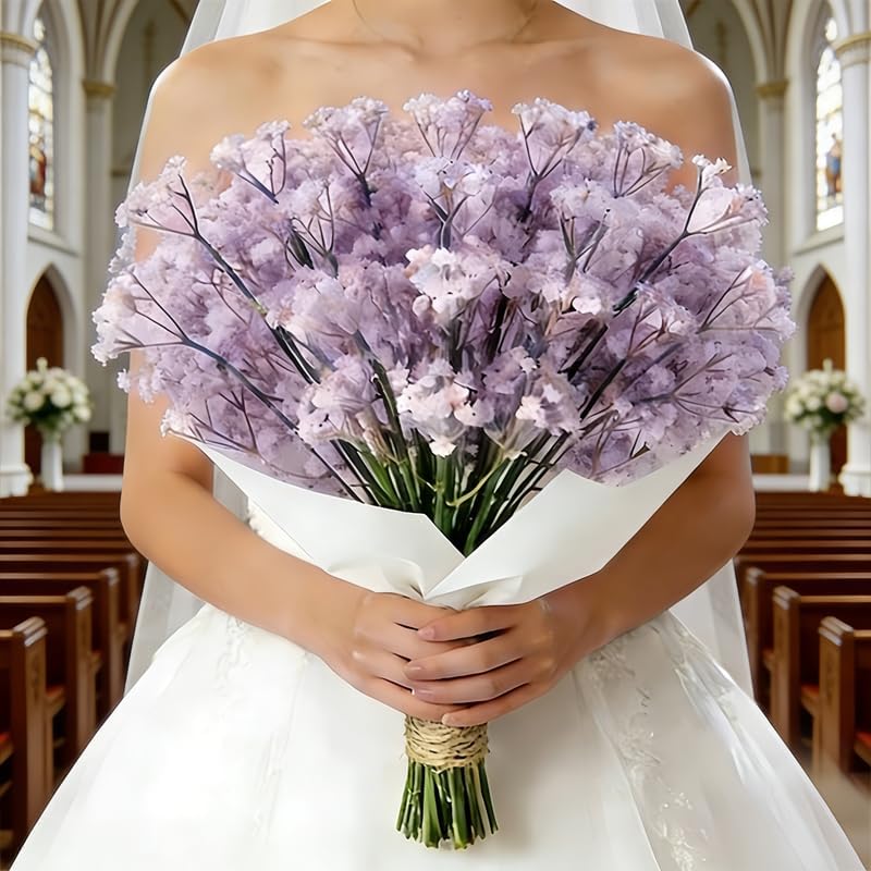 10 Pcs Babys Breath Light Purple Artificial Flowers, Real Touch Gypsophila Fake Flowers for Wedding, Home Decor, Vase Filler, Table Centerpieces, Party Decorations