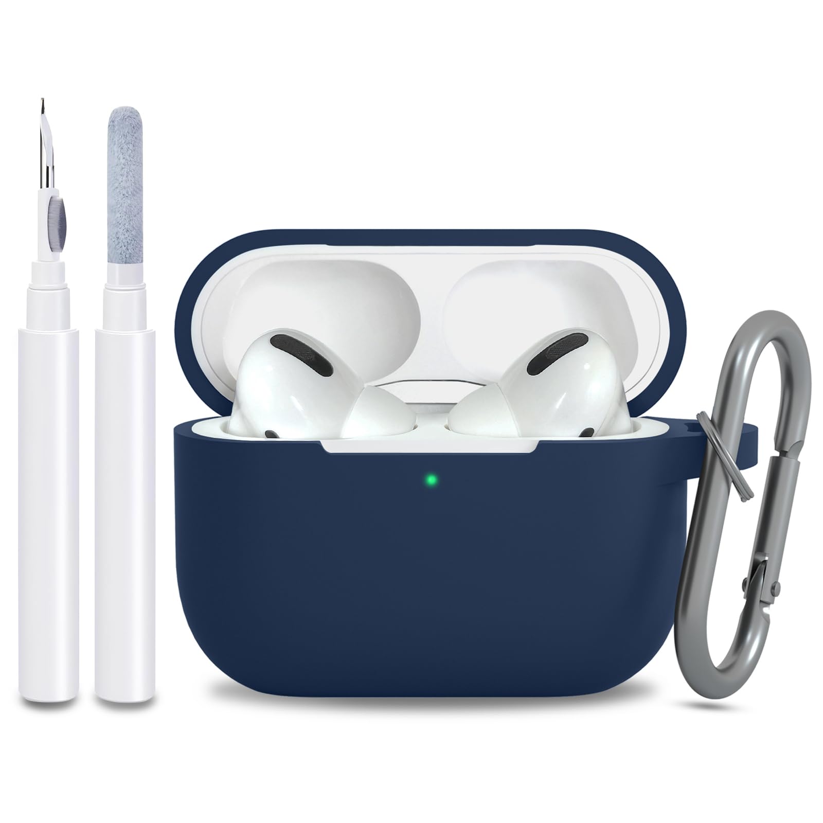 for AirPods Pro 2nd 1st Generation Case Cover with Keychain, Protective Soft Silicone Skin Accessories for Apple AirPods Pro Charging Case 2022/2019, Front LED Visible, Midnight Blue