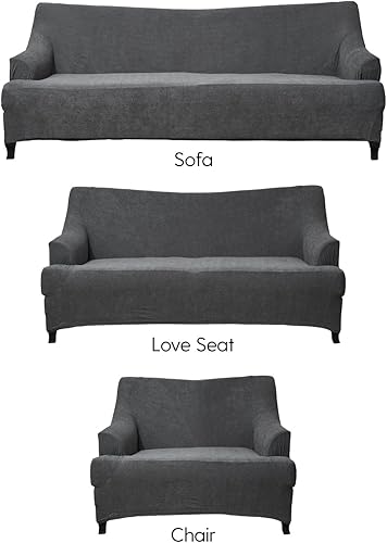 Miniatura 2 de Juego de fundas protectoras de muebles de 3 piezas para sofá, sofá biplaza o sillón con brazos, elástica (de 4 vías)) para adaptarse o fundas, juego
