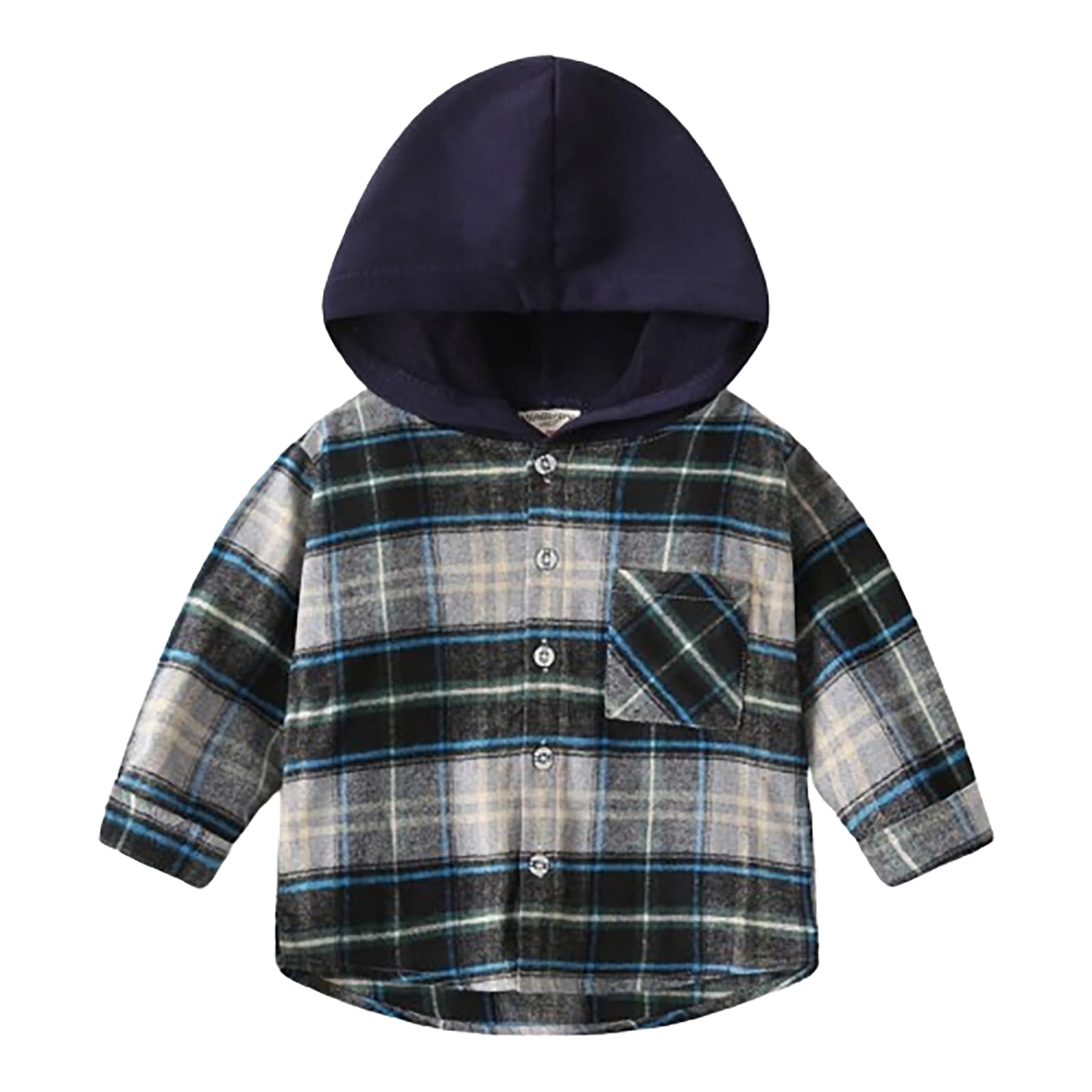 RNTOP Toddler Boys Girls Long Sleeve Hooded Plaid Shirt Kids Button Down Flannel Shirt Baby Jackets (Navy, 4-5 Years)