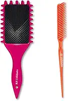 Escova Cabelo Fitagem Cachos Ondulado Finalização Profissional Raquete Ondas Mechas + Pente 3 Fileiras Fitagem - RJI Utilidades