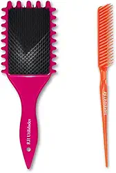 Escova Cabelo Fitagem Cachos Ondulado Finalização Profissional Raquete Ondas Mechas + Pente 3 Fileiras Fitagem - RJI Utilidades