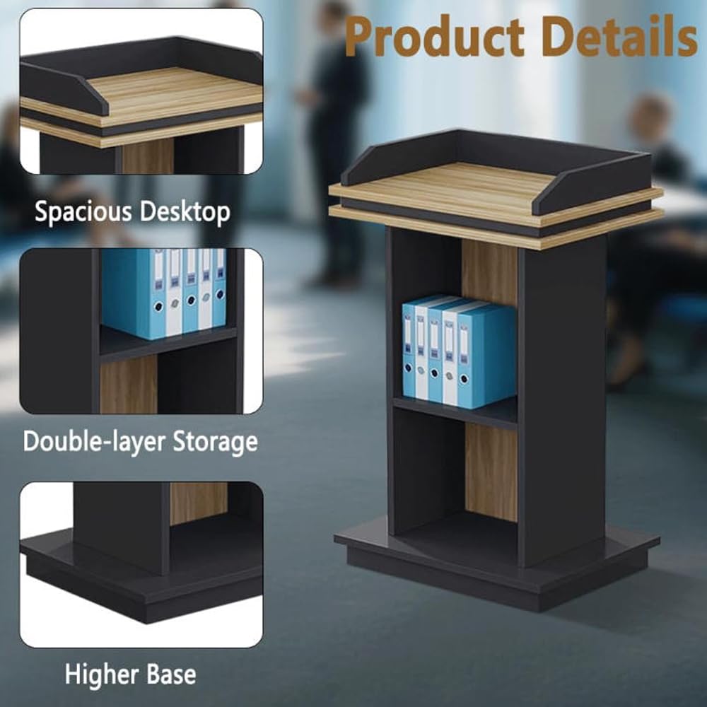 Noir Podium Debout en Bois, 108cm Pupitre de Conférence avec Étagère de Rangement, pupitres d'église Portables pour église, conférence, école, séminaire, Classe (108 x 51 x 40 cm)