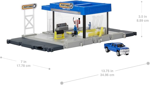 Matchbox Action Drivers Auto Shop Playset with 1 Chevy Silverado، Moving Parts & Figures، Toy for Kids 3 Years Old & Up
