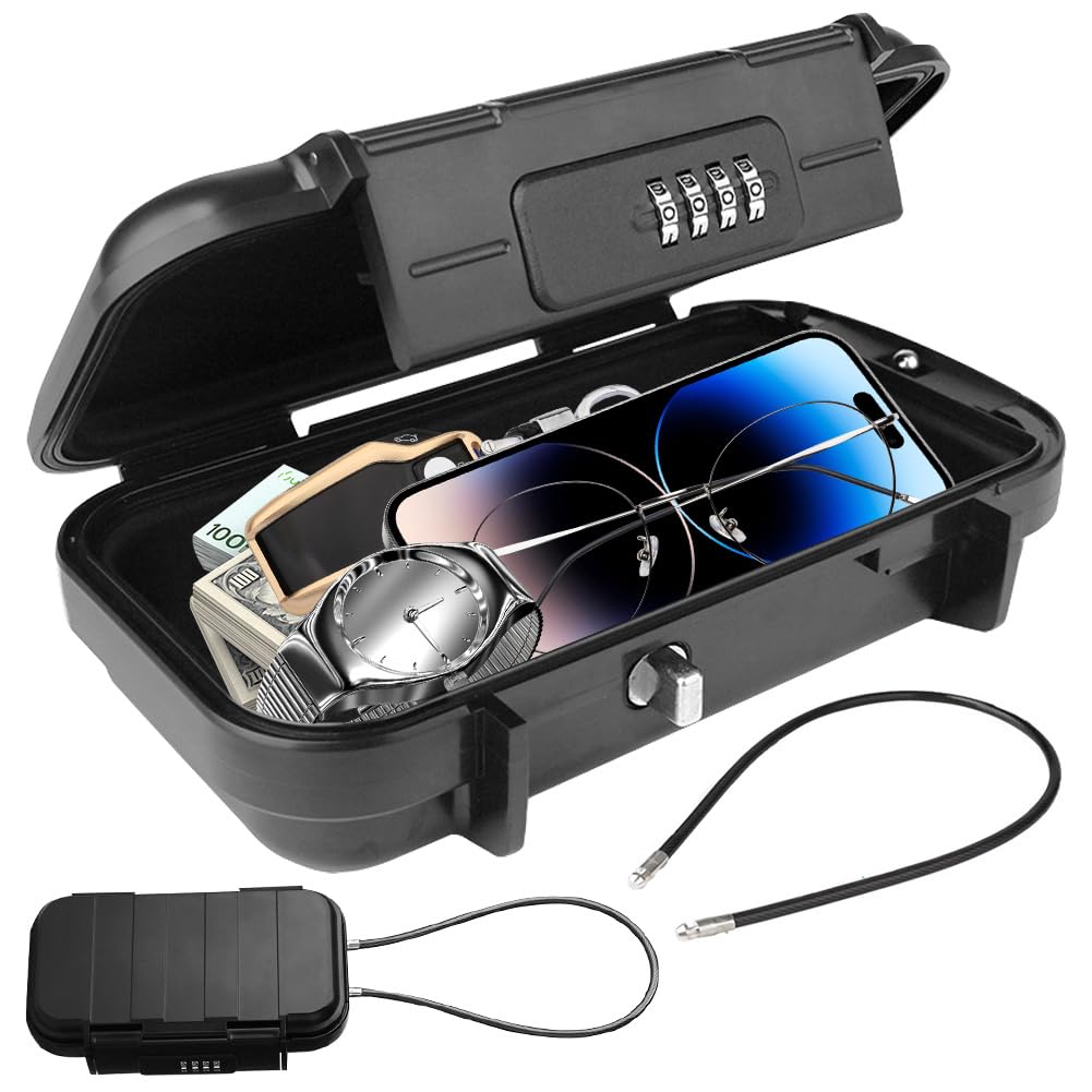 Tragbarer Safe Tresor für Zuhause & Strandtresor Wasserdicht – Abschließbare Box mit Zahlenschloss, Geldkassette & 6MM Stahlkabel – Ideal als Strandsafe für Reisen, Camping, Büro