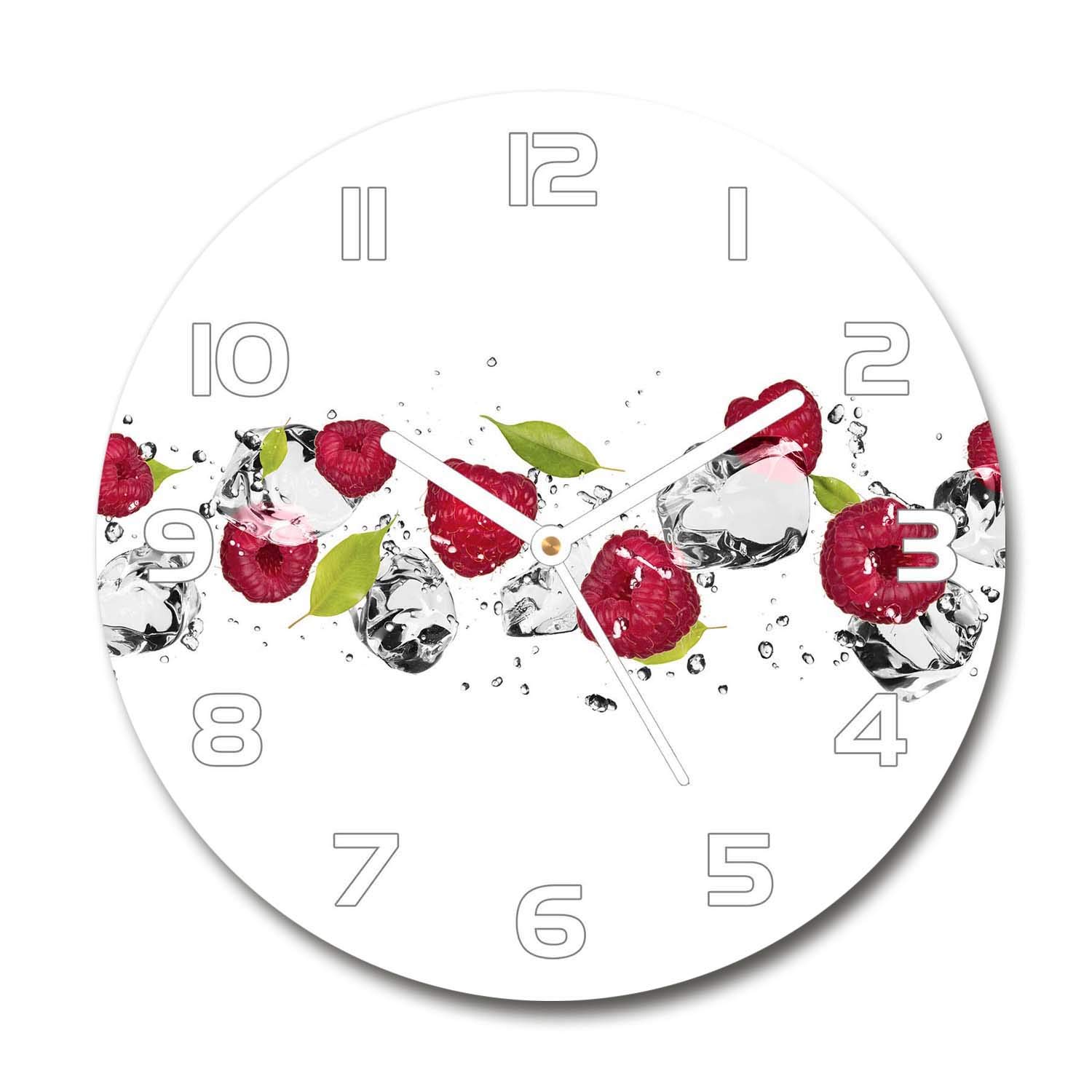 Horloge en verre moderne Tulup | Décoration murale framboise pour cuisine