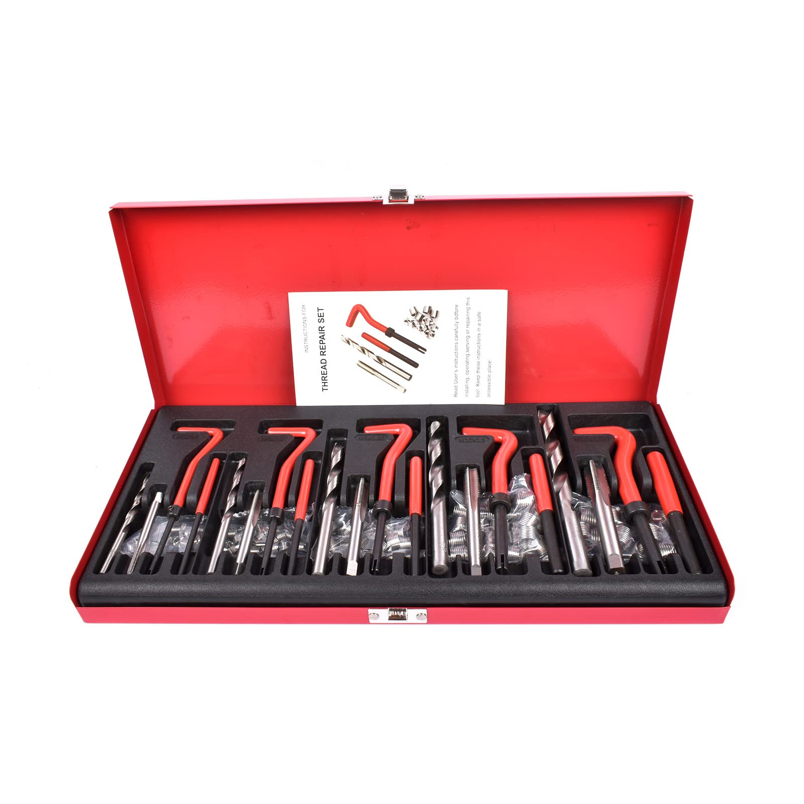Bisenya Juego de reparación de roscas, 131 piezas, herramientas de reparación de roscas, M5, M6, M8, M10, M12, rosca roja