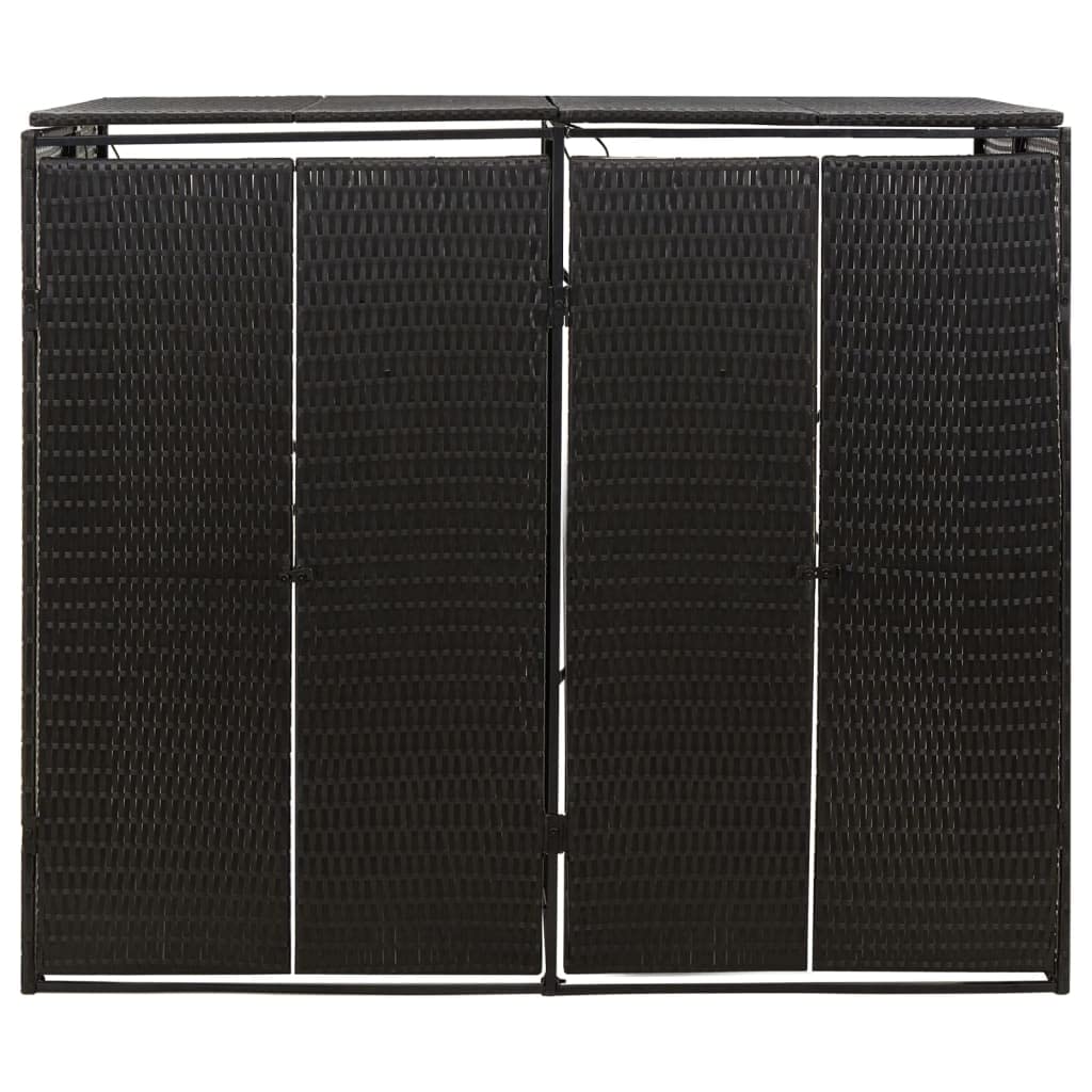 Abri Poubelle Extérieur Résine Tressée - 140x80x117cm - Noir - Pour 2 Poubelles à Roulettes