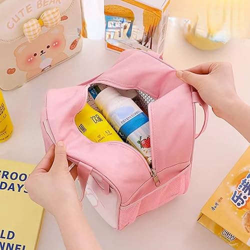 Miniatura 3 de Josfey Lonchera kawaii, bonita lonchera estética, bolsa de almuerzo aislada, lonchera para mujer, bolsa de almuerzo para mujer (rosa)