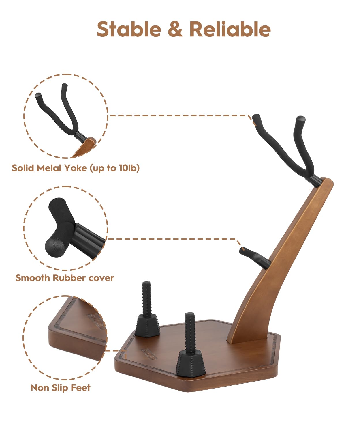 STRICH Soporte de madera para saxofón alto y tenor, hecho a mano de madera maciza, color nogal, base pesada con 2 soportes para flauta/clarinete