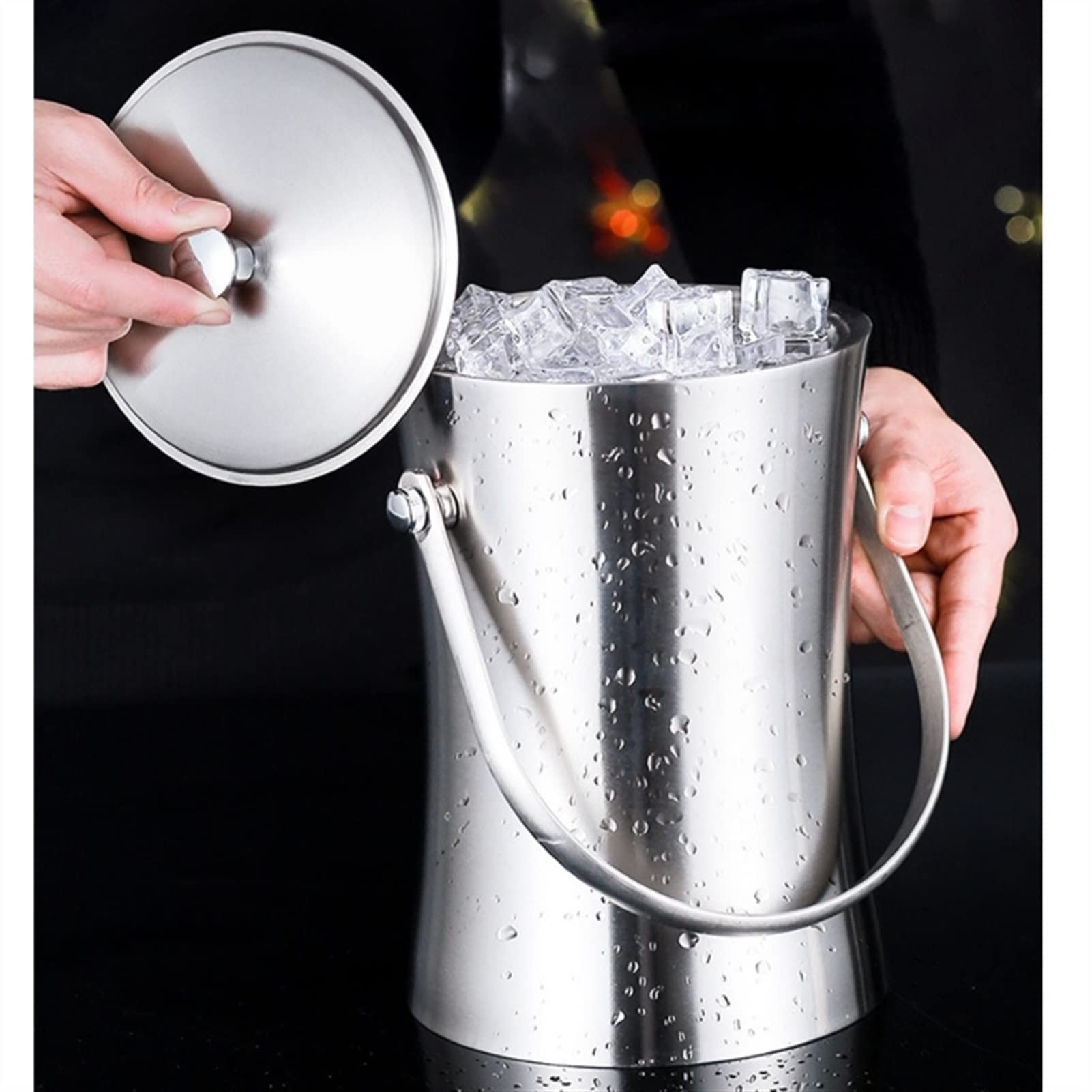 TOMYEUS Eiskübel Moderne minimalistische Edelstahl Eiswürfel Container Champagner Weinkühler EIS Eimer Home Bar EIS Eimer Getränk Eimer Weinkühler & Sektkühler (Color : 2L)